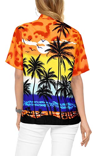 LA LEELA Hawaiian Short Sleeve Women's Shirt Casual Beach Party Button Down to The Printed Aloha Calabaza Naranja_W963 XXL - ES Tamaño :- 50-52