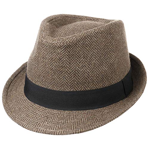 LIPODO Trilby Herrinbone Sombrero para Mujer/Hombre - Sombrero clásico de Tela con Cinta en la Copa - Trilby para Verano/Invierno - Fedora marrón-Beige L (59-60 cm)