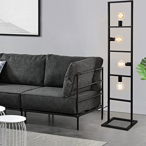 LUX-PRO Lámpara de pie Plauen con 4 Focos Moderna Diseño Altura 142,5 cm Iluminación Interior Luz efectiva Negro 4 x E27 60W