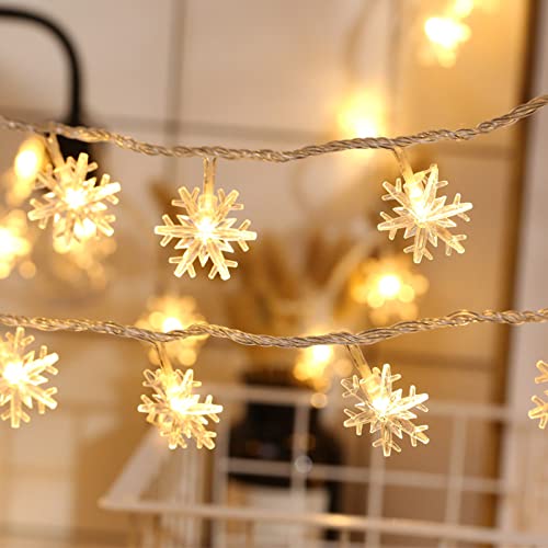 Luz Caliente de Cuerda De Copo de Nieve Blanco, Luces de Hadas con Batería LED, Luz Decorativa para El Jardín de Boda de Navidad Interior Al Aire Libre-blanco cálido 4,5 m, 30 luces, paquete de 2