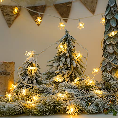 Luz Caliente de Cuerda De Copo de Nieve Blanco, Luces de Hadas con Batería LED, Luz Decorativa para El Jardín de Boda de Navidad Interior Al Aire Libre-blanco cálido 4,5 m, 30 luces, paquete de 2