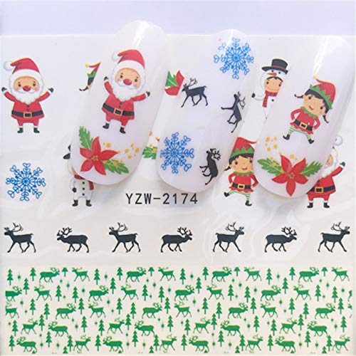 MEIYY Pegatina De Uñas 1 Hoja Nail Art Christmas Pattern Series Nail Sticker Winter Diy Snowflakes Decoración Tips Christmas Water Tattoos