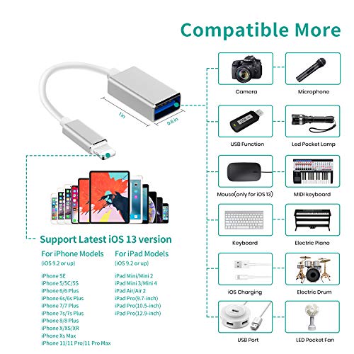 meloaudio Cable Adaptador OTG de USB para iPhone iPad iOS 13 Interfaz de Piano Micrófono Audio Teclado Batería Mezclador