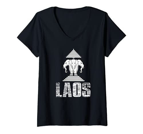 Mujer Laos Erawan 3 cabeza elefante Camiseta Cuello V