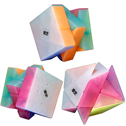 OJIN Jelly Color Design Series Series-Pack de 3 (Incluye 3X3 Cubo de Rompecabezas con ángulo de fluctuación, Molino de Viento, Forma de 2x3 Mod, Fisher Cube 3x3x3 Forma Puzzle de Formas)