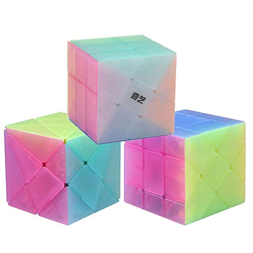 OJIN Jelly Color Design Series Series-Pack de 3 (Incluye 3X3 Cubo de Rompecabezas con ángulo de fluctuación, Molino de Viento, Forma de 2x3 Mod, Fisher Cube 3x3x3 Forma Puzzle de Formas)