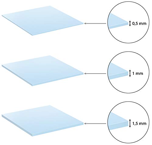 POPPSTAR 3X Thermal Pad 50 x 50 mm con conductividad térmica de 6 W/MK (3 grosores: 0,5 mm / 1 mm / 1,5 mm), Color Azul