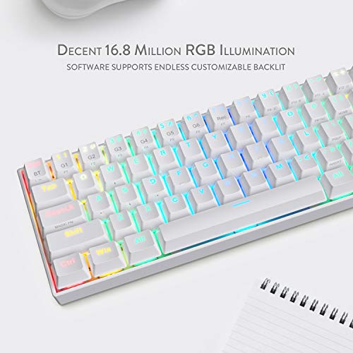 Redragon K530 Draconic 60% Teclado Gaming Mecánico Blanco - Bluetooth 5.0 - Teclado Compacto - 61 teclas TKL - Diseñado para juegos - Interruptores Marrones - 16,8 millones de iluminación RGB