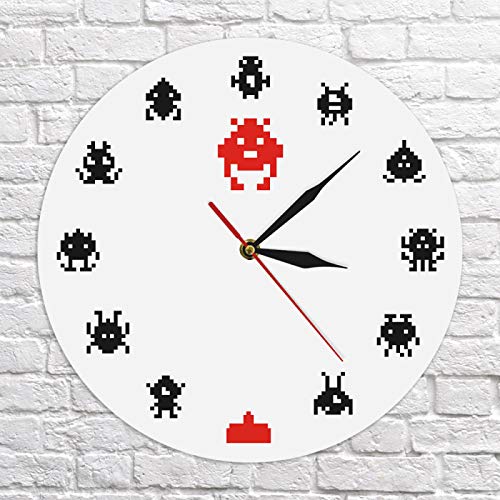 Retro Game Space Alien Invader Kid Room Reloj de Pared Pixel Art Invader Monster Arcade Games Reloj de Pared Moderno Game Room Wall Art