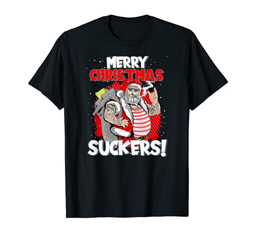 Sarcastic Merry Christmas Suckers! Cigarro de fumar Santa Claus Camiseta