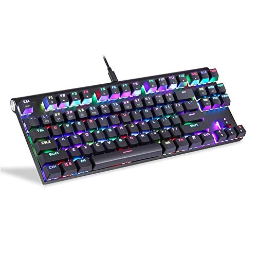 Teclado para juegos Gaming Teclado mecánico con cable de metal 87 teclas azul y rojo interruptor de juego retroiluminado Tablet Computer Gamr 847 (color: blanco, tamaño: interruptor azul)