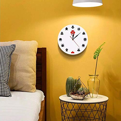 yage Clásico Juego Vintage Space Alien Invader decoración de la habitación de los niños Reloj de Pared Pixel Art Invader Robot Arcade Games Room Wall Art Clock