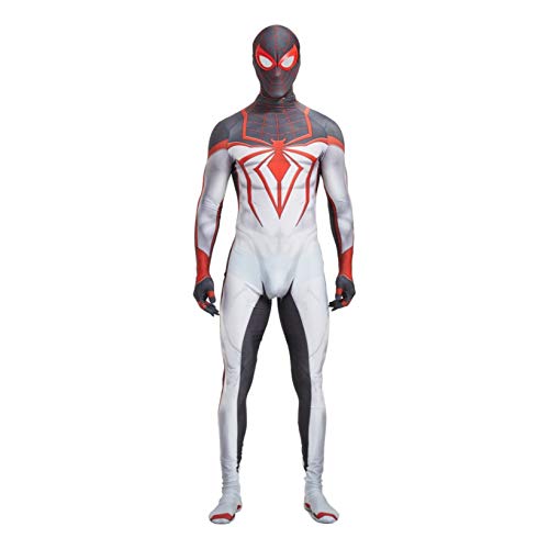 ZYZQ PS5 Spiderman Miles Morales Morales Body 3D Halloween Fancy Dress Traje para Unisex Kids Party Película Disfraz Props Onesies Disfraces,White-Kids~S（100~110cm）