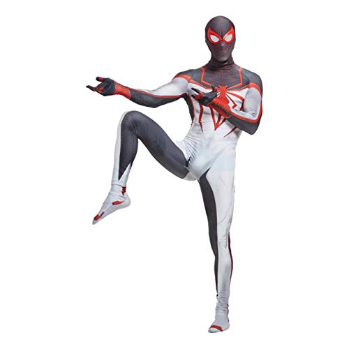 ZYZQ PS5 Spiderman Miles Morales Morales Body 3D Halloween Fancy Dress Traje para Unisex Kids Party Película Disfraz Props Onesies Disfraces,White-Kids~S（100~110cm）