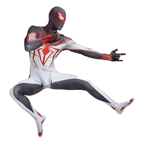 ZYZQ PS5 Spiderman Miles Morales Morales Body 3D Halloween Fancy Dress Traje para Unisex Kids Party Película Disfraz Props Onesies Disfraces,White-Kids~S（100~110cm）