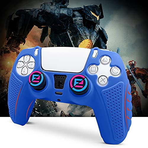 6amLifestyle Funda Protectora Antideslizante y Empuñaduras de Silicona para Mando PS5, Carcasa para Sony Dualsense Playstation5 Controller (Negro y Azul Fundas de Mando PS5 + 4 Joystick PS5 Grip)