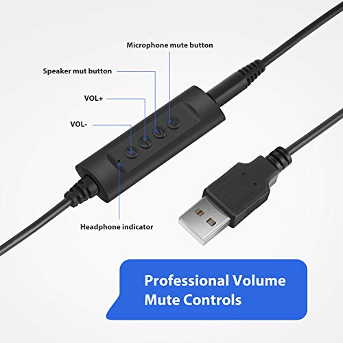 Auriculares para ordenador PC USB con Micrófono Cancelación de Ruido y Control en Línea, Cascos PC con Cable para Ordenador, Business, Cursos Online, Conversación Clara, Ligero y Cómodo