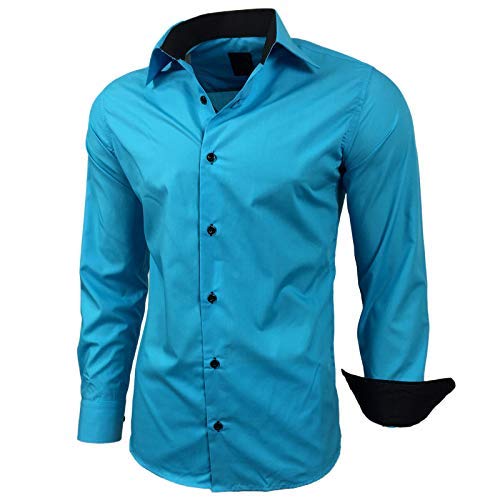 Baxboy Camisa de hombre de corte ajustado, fácil de planchar, para trajes, negocios, bodas, tiempo libre, camisa de manga larga B-444, turquesa, XXXXXL