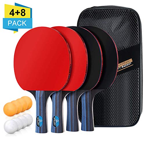 BHGWR Sets de Ping Pong, Sets de Raquetas de Tenis de Mesa 4 Palas Ping Pong y 8 Pelotas Ping Pong, Set Raqueta de Ping Pong en una Bolsa de Nylon Ideal para Actividades al Aire Libre en Interiores