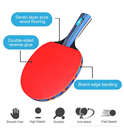 BHGWR Sets de Ping Pong, Sets de Raquetas de Tenis de Mesa 4 Palas Ping Pong y 8 Pelotas Ping Pong, Set Raqueta de Ping Pong en una Bolsa de Nylon Ideal para Actividades al Aire Libre en Interiores