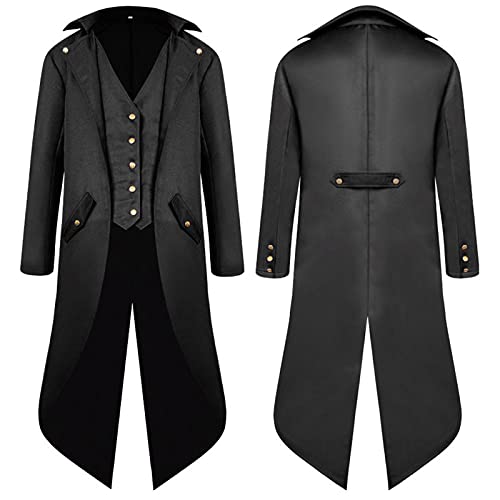 BYYDYSRFLO Esmoquin gótico Steampunk para Hombre Mujeres Victoriana Medieval Vampiro Noche Formal Adecuado para Cosplay Fiesta de Halloween Masquerade Black-S