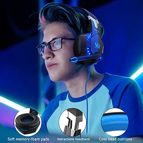 Cascos PS4 con Micrófono,Cascos Gaming de Estéreo con Micrófono Cascos Gaming 3.5mm Jack con RGB LED Bass Surround y Cancelación de Ruido Auriculares Compatible con PC/Xbox One/Switch