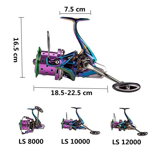 Diwa Spinning Fishing Reels 60 LBS Max Drag Power Cojinete de acero inoxidable Cuerpo de metal 8000 10000 12000 Carrete Agua dulce Agua salada Big-Game Surf Carrete giratorio ultra suave (8000)