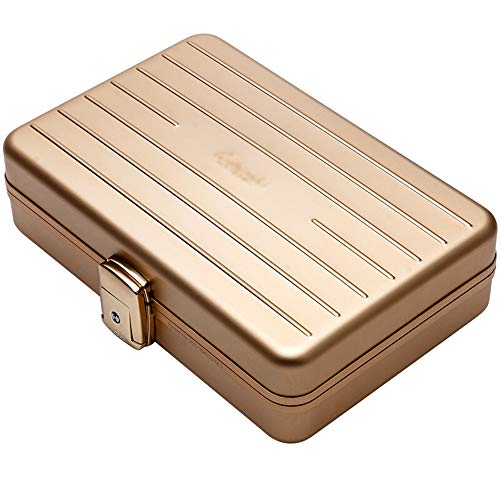 DS- Humidor Caja de cigarros - Humos de cigarros Sellos de Aluminio internos de Madera de Cedro portátiles No sacuda el Equipaje && (Color : Oro)