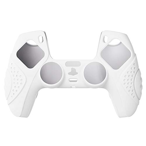 eXtremeRate PlayVital Funda de Silicona para PS5 Protector Tacto Suave Carcasa Ergonómica con 2 Tapas de Joysitcks para Playstation 5 Funda de Goma para PS5 Mando(Edición Guardian-Blanco)