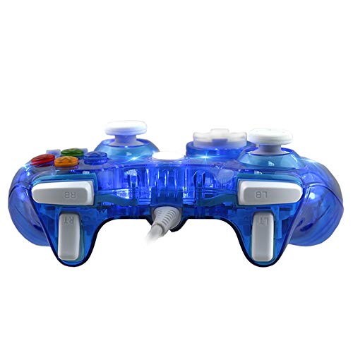 INSN Wired Joystick Controller Gamepad con Vibración Dual, para Microsoft Xbox 360 Consola Y PC Windows7 / 8/10 - Shell Transparente + Key Mejora + Modo De Tres Deslumbramiento LED,Azul