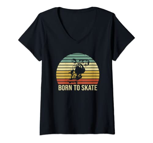 Mujer Skateboarding Skater Regalo Born To Skate Camiseta Cuello V