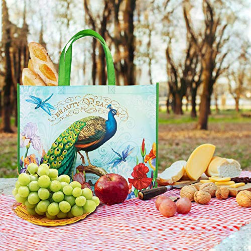 NymphFable 6 Pcs Bolsa Compra Reutilizables Ecológicas Pavo Real Bolsas para Comestibles Plegables Grande