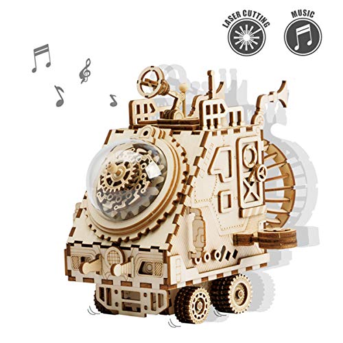 ROKR Kit de Caja Musical de Madera Puzzle de Madera 3D Mechanical Model Construction Kit-Proyectos Divertidos para Adultos y Niños(Space Vehicle)