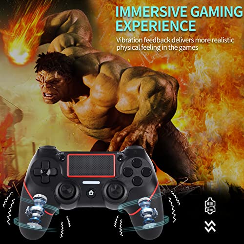 Sanliova Wireless Controller for PS4 Controller, Wireless Joystick for Ps4/Pro/3/Slim/PC, Touch Panel Gamepad with Dual Vibration and Audio Function, LED Indicator USB Cable, Red Line