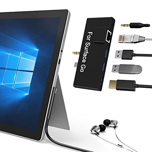 Surface Go Station d'accueil 5 en 2 Surface Go Dtation Hub USB C adaptateur HDMI Avec 1000 m RJ45 Ethernet,4K HDMI, 2 Ports USB 3.0, Sortie Audio/Microphone (Casque) pour Microsoft Surface Go