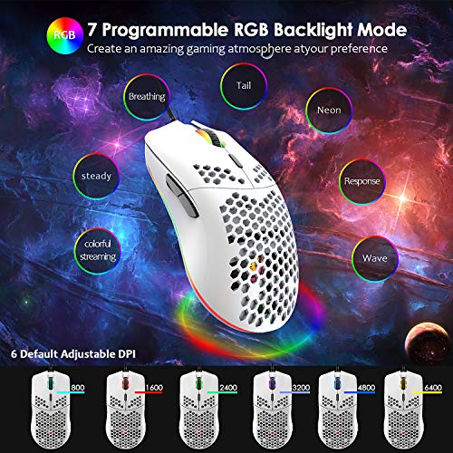 Teclado para Juegos, Mouse para Juegos Ultraligero Programable de 6400 DPI, Juego de Alfombrillas para Mouse, Teclado Mecánico con Cable de 87 Teclas RGB, for PC PS4 PS5 Xbox (interruptor blanco)