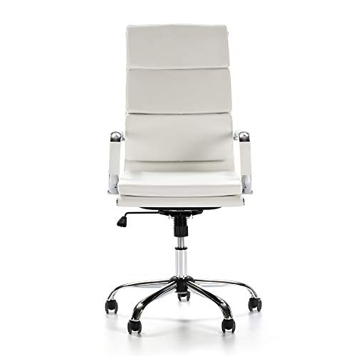 VS Venta-stock Sillón de Oficina Morgan reclinable Blanco, Piel sintética, Silla ejecutiva con reposacabezas y conjín engrosados, Altura Ajustable, Diseño ergonómico