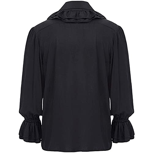 WKNBEU Camisa de Pirata para Hombre, Camisa de Pirata Boho, Disfraz de Festival, Camisa de Pirata para Hombres Adulto, Vestido de fantasía, Camisa Medieval Black-S