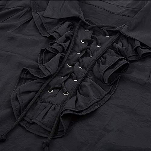 WKNBEU Camisa de Pirata para Hombre, Camisa de Pirata Boho, Disfraz de Festival, Camisa de Pirata para Hombres Adulto, Vestido de fantasía, Camisa Medieval Black-S