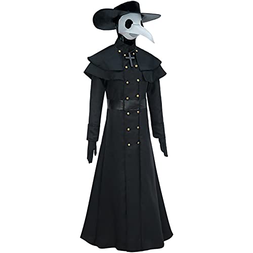 WKNBEU Disfraz de Cosplay Steampunk gótico para Hombre, Chaqueta Larga, Abrigo, Disfraces de Halloween, Botones Vintage, Prendas de Vestir Exteriores para Invierno y otoño Black-S