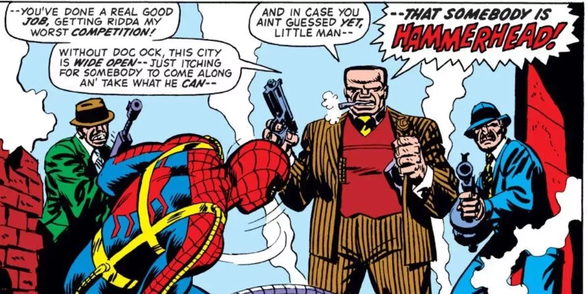 Hammerhead and his gang confront Spider-Man in Marvel Comics