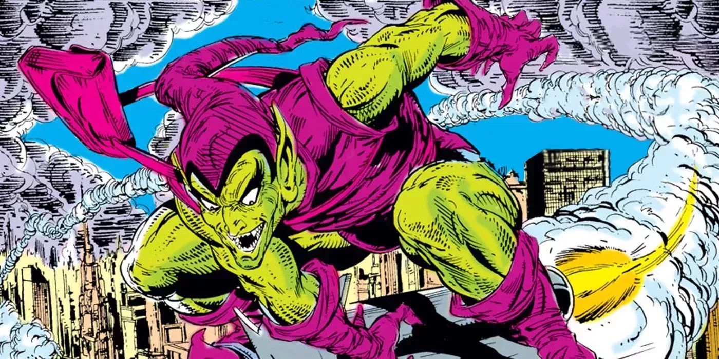 The Green Goblin flies over New York City in Marvel Comics