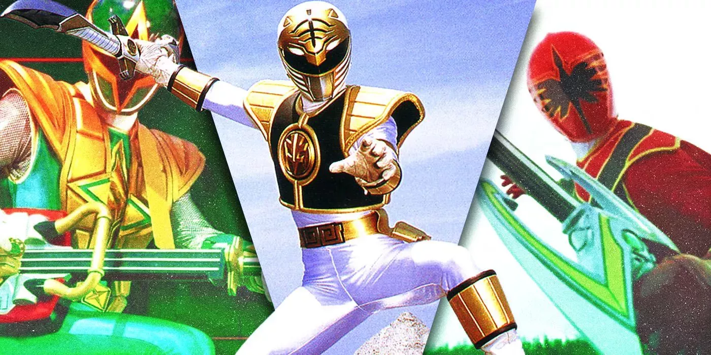 Split Images of Green, White, and Red Ranger