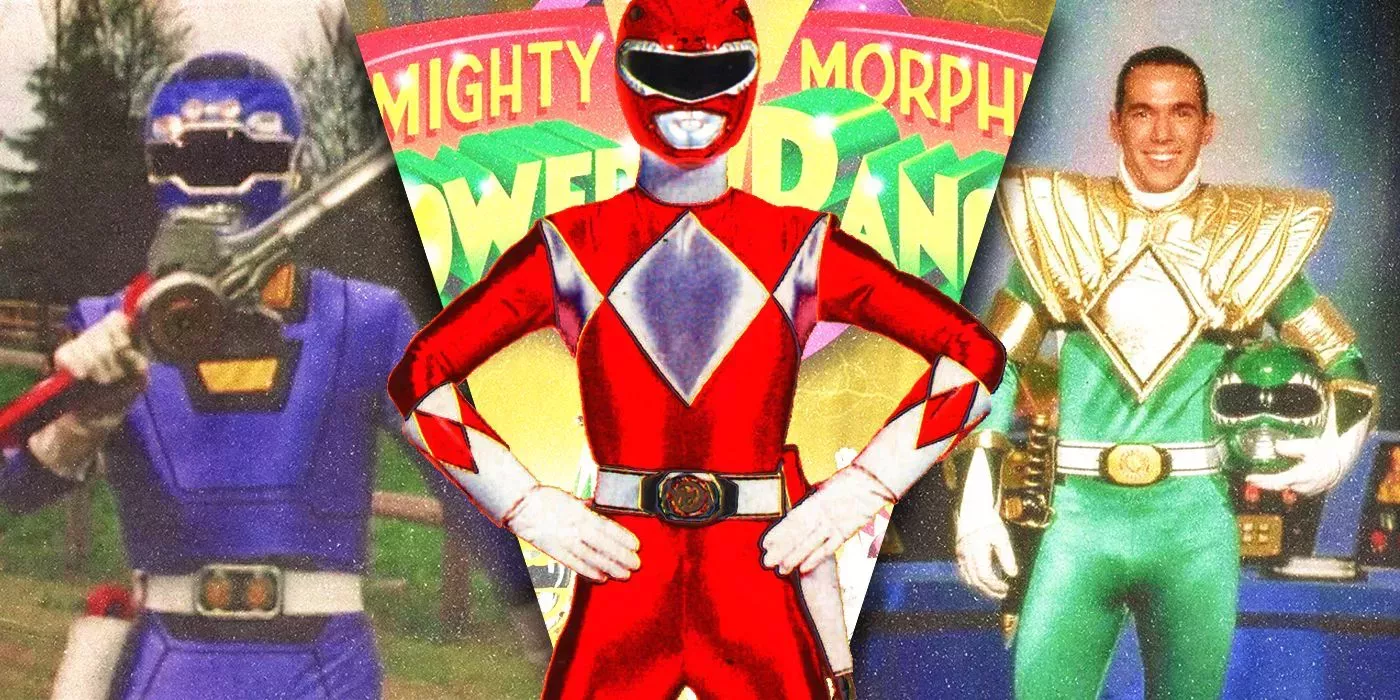 Split Images of Turbo Blue Ranger, Red Ranger, and Green Ranger