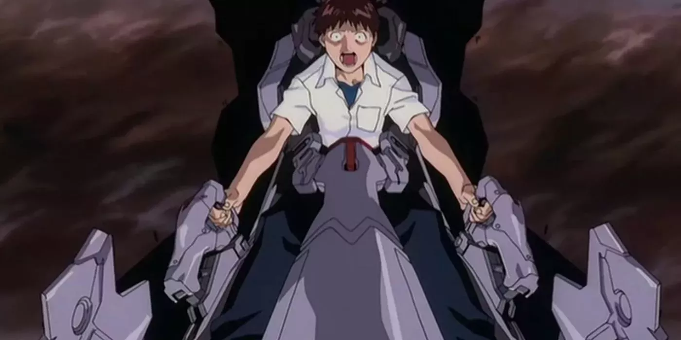 Shinji Ikari in The End of Evangelion piloting an EVA.