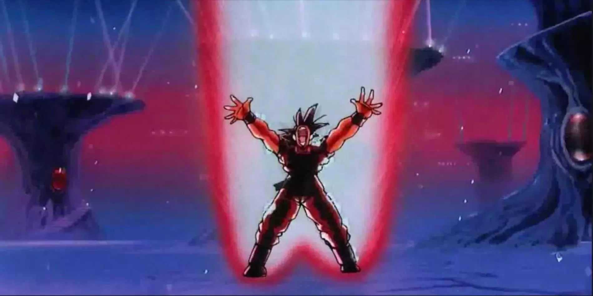 Goku channels Kaio-Ken energy during his battle against Dr. Wheelo in Dragon Ball Z: The World's Strongest.