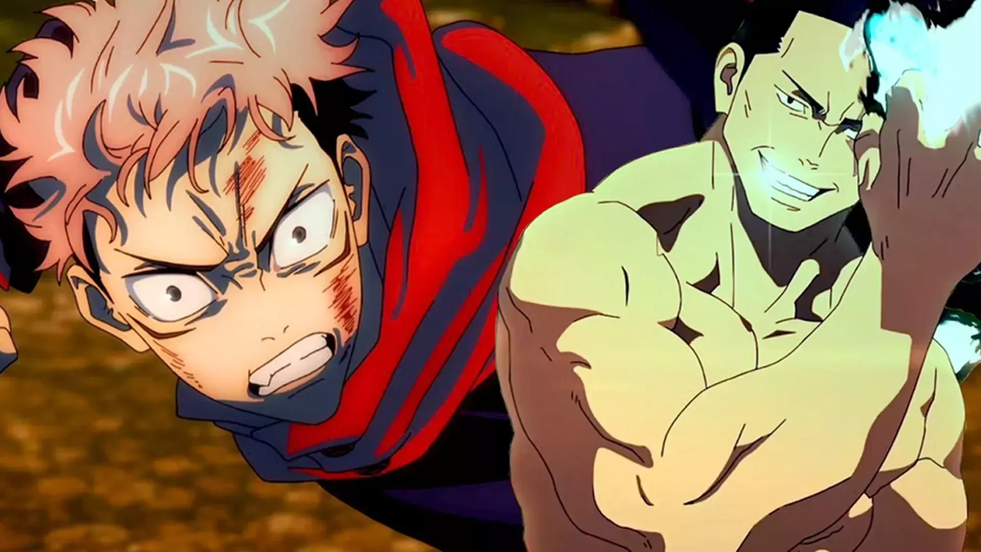 Split image of Yuji Itadori looking angrily at another Aoi in Jujutsu Kaisen