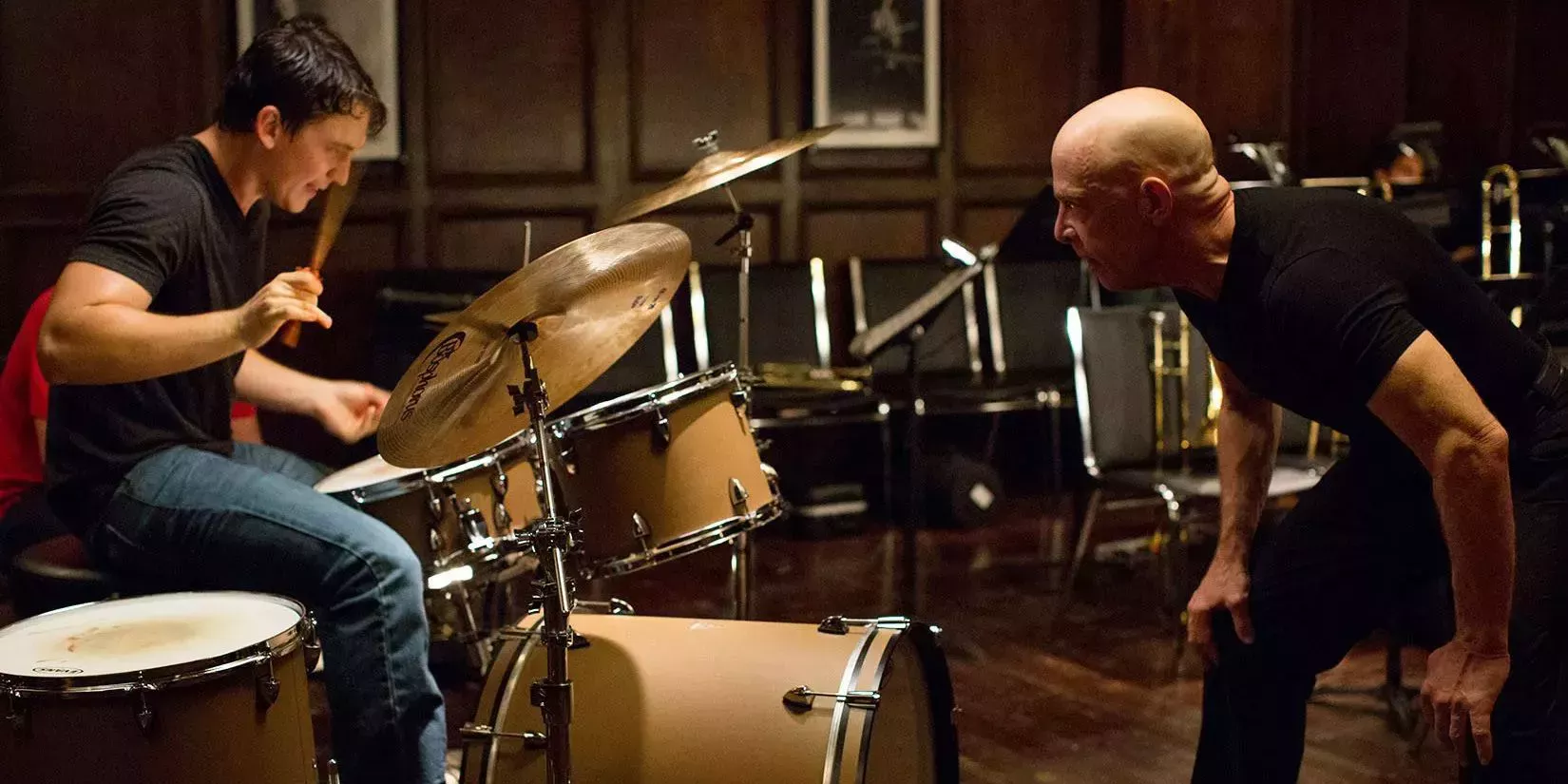 Miles Teller drumming with J.K. Simmons in Whiplash