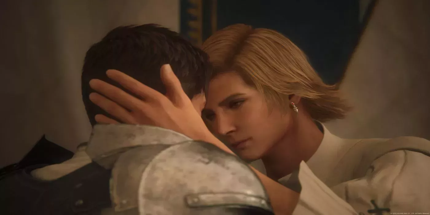 Terence cupping Dion's face from Final Fantasy 16.