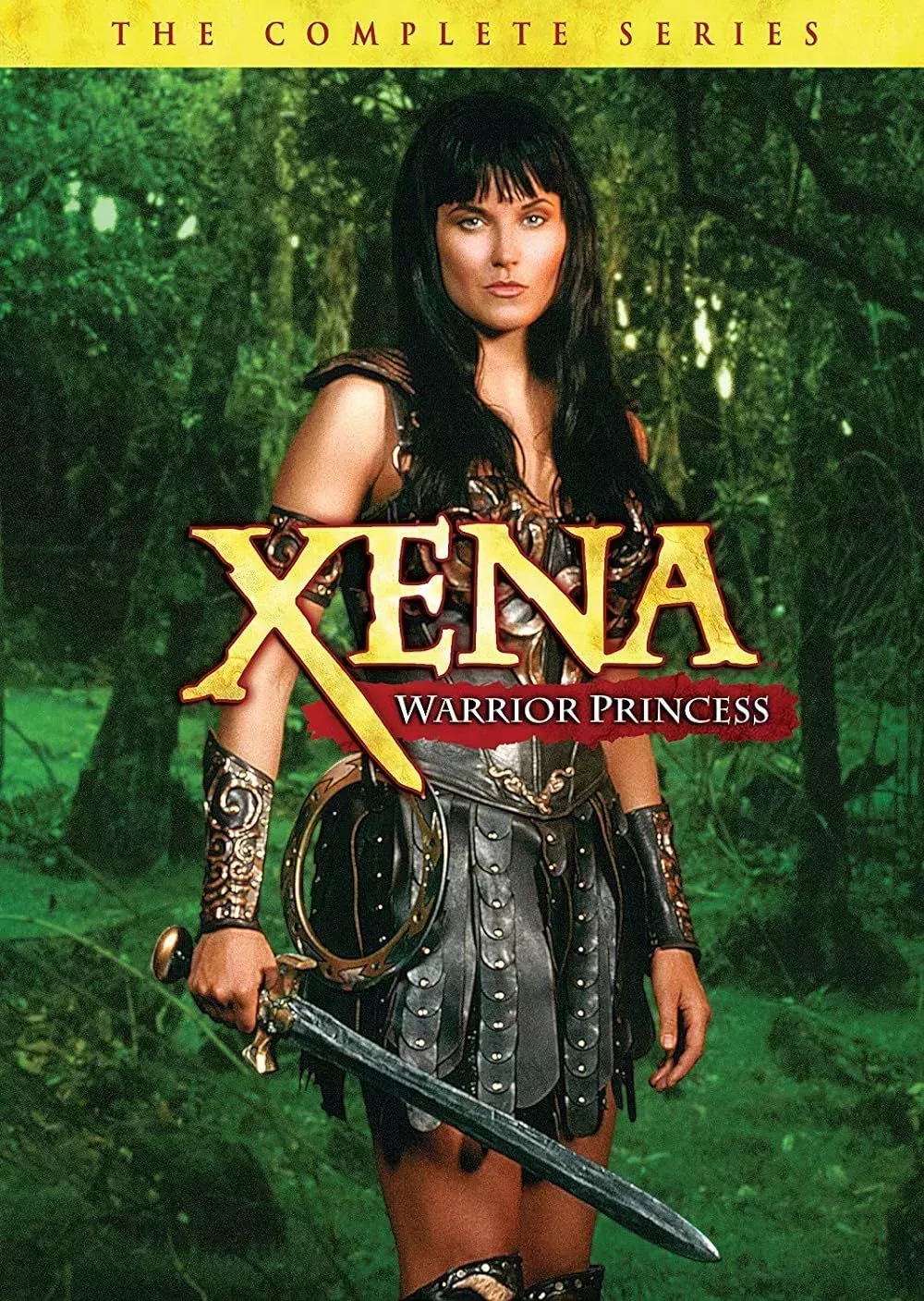 Xena wields her sword on the poster of Xena Warrior Princess the Complete Series